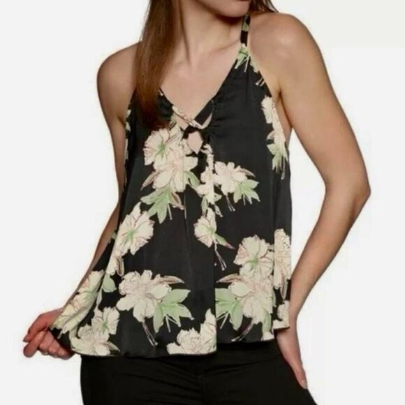 Intimately Free People Sleeveless Blouse Size M Shoulder Tie Floral Black Boho - Picture 1 of 9